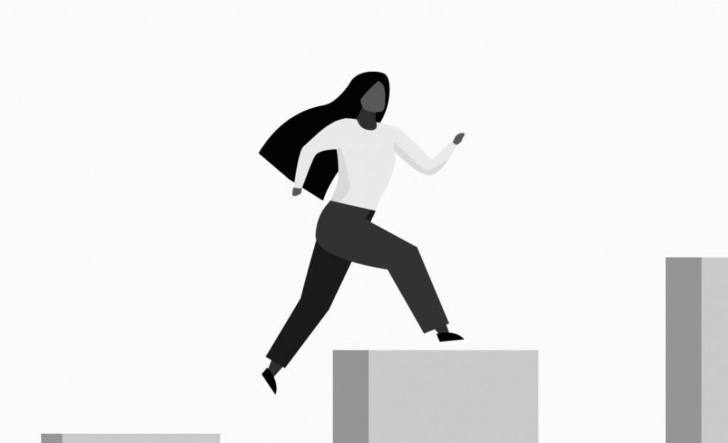 Illustration of a woman climbing steps.